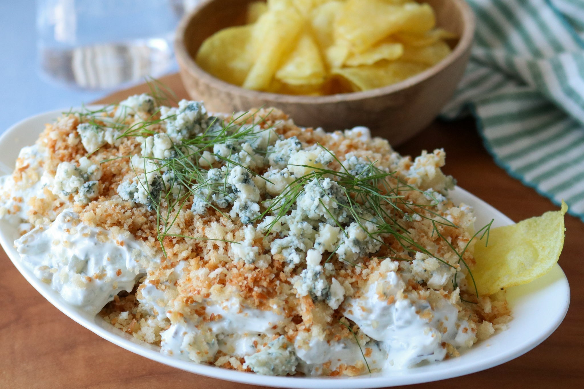 Pickle Dip with Bay Blue cheese and potato chips