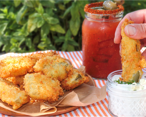 Crispy Fried Jalapeno Honey Dills with Point Reyes Original Blue Dip 