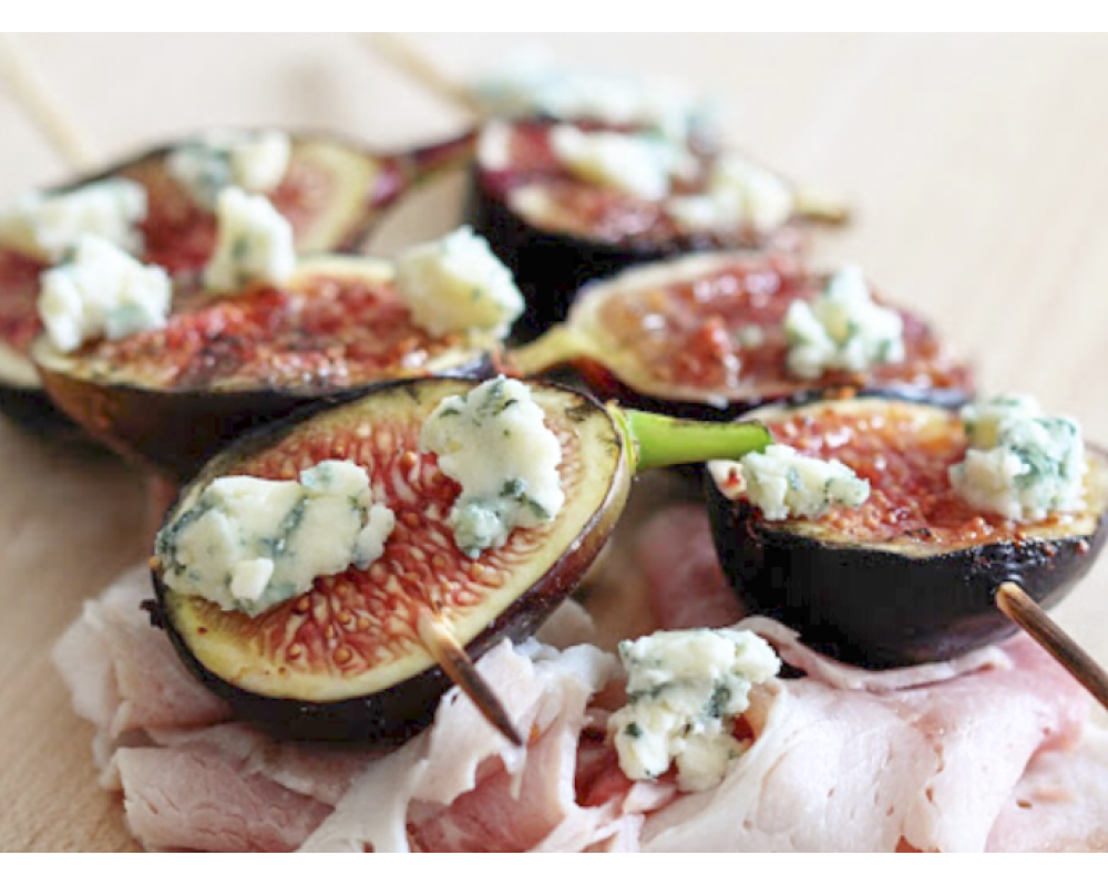 Fig Brochettes with Original Blue & Prosciutto