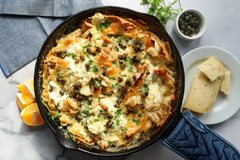 chicken lasagna in a cast iron skillet