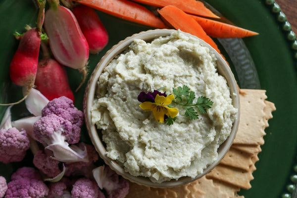 Fromage Fort dip in wooden bowl