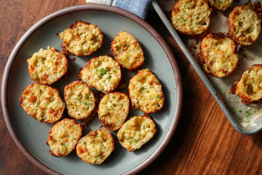 mini cheese toasts on a plate