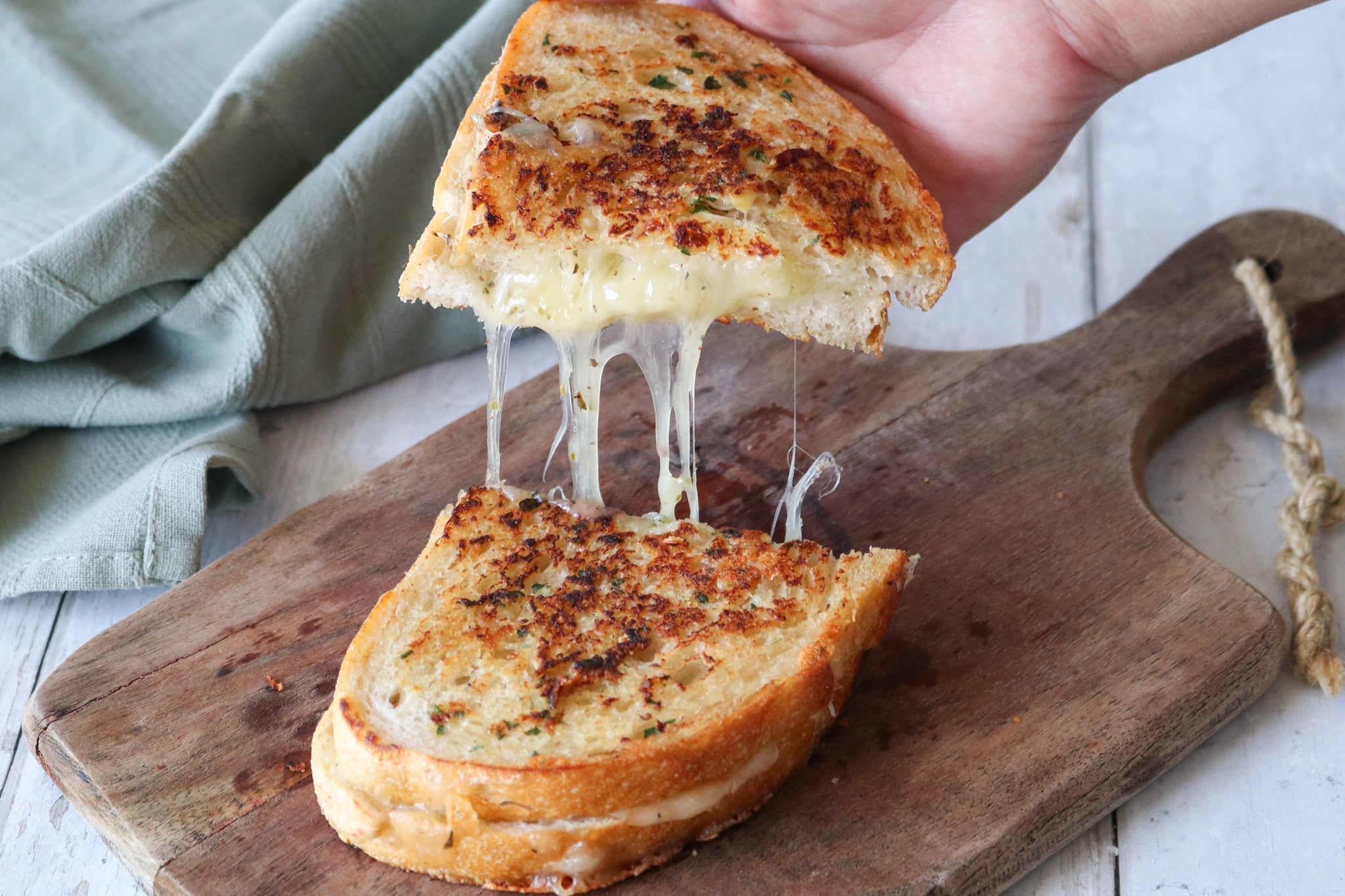 Grilled Cheese on a board with TomaProvence