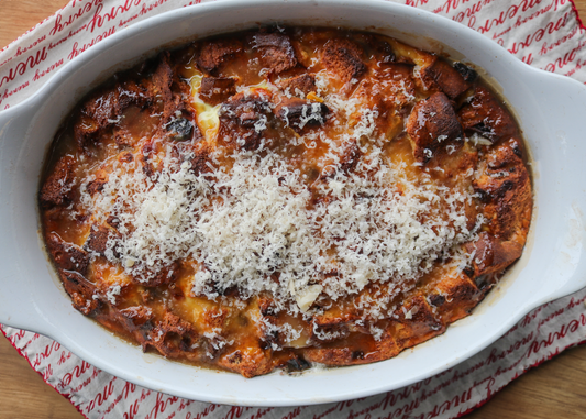 Panettone Bread Pudding with Caramel and Gouda