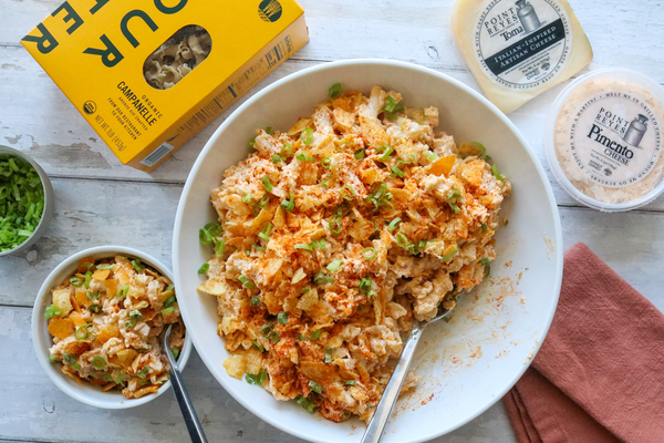 Pimento pasta salad in a bowl