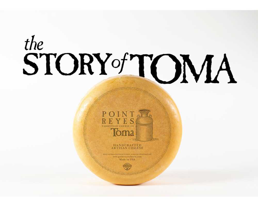 A wheel of Toma with the headline "The story of Toma"