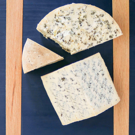 bay blue cheese on a blue board