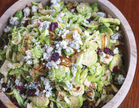 Brussels Sprouts Salad with Crispy Shallots & Bay Blue
