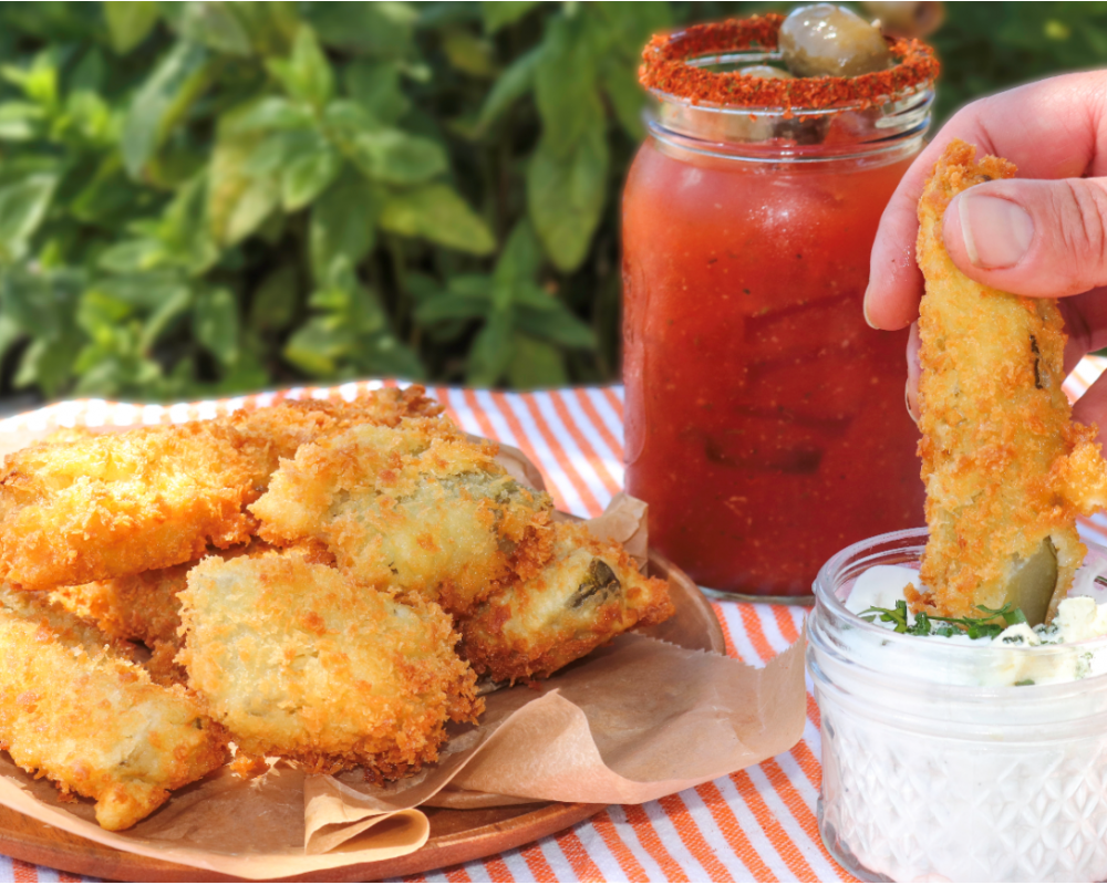 Crispy Fried Jalapeno Honey Dills with Original Blue Dip