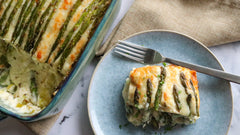 spring lasagna with asparagus and toma cheese on plate