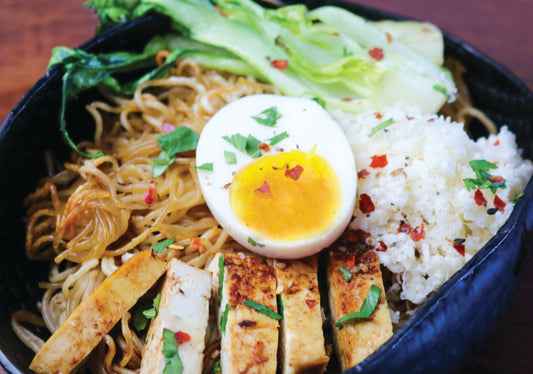 Crispy Sheet-Pan Ramen with Tofu, Bok Choy, Egg and TomaRashi