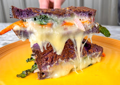 Grilled cheese sandwich with kale and sweet potatoes