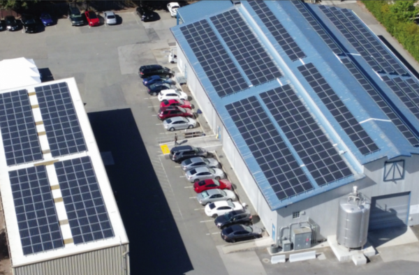 Solar panels on top of Point Reyes Farmstead's Petaluma production facility