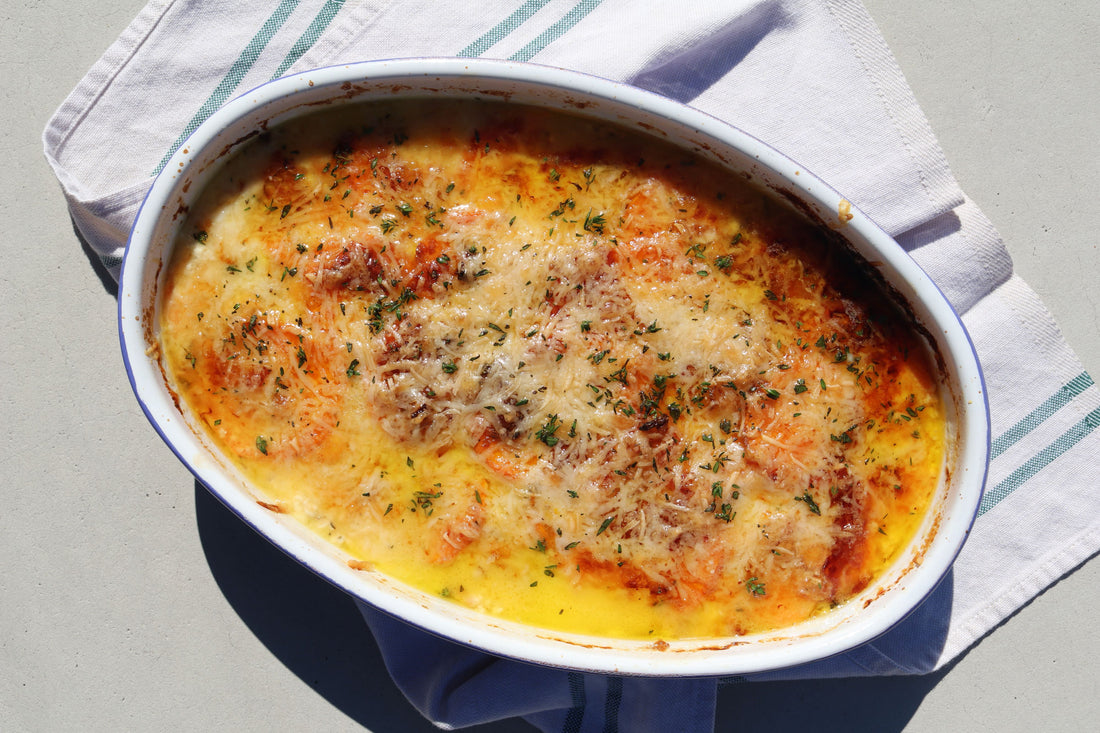 Sweet Potato Gratin with Toma & Aged Gouda 