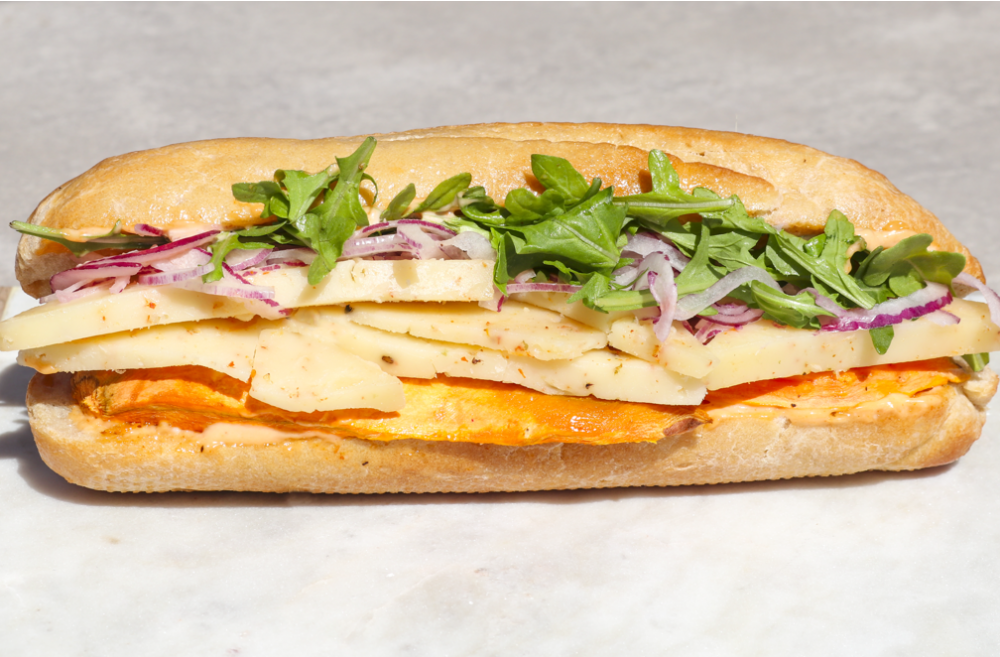 Roasted Sweet Potato and TomaRashi Sandwich with Sriracha Mayo 