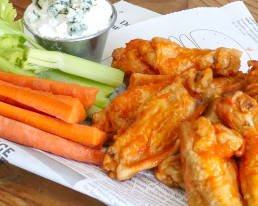 Baked Buffalo Chicken Wings with Chunky Original Blue Dip 