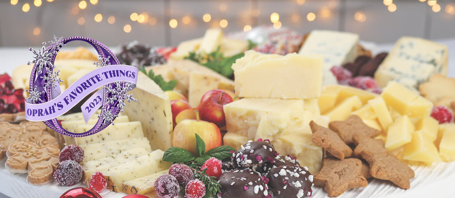 christmas themed cheeseboard photo with the Oprah's favorite things logo