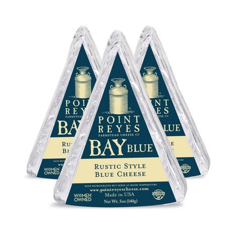 Product: Three packages of Point Reyes Bay Blue Rustic Style Blue Cheese on a white background