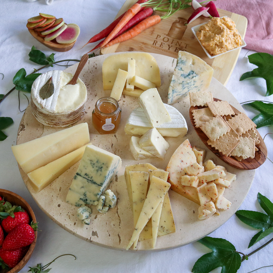 Cheese the Moment gift pack prepared on a round board