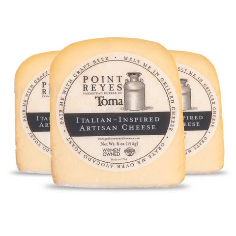 Product: Three blocks of Point Reyes Toma Italian-Inspired Artisan Cheese on a white background