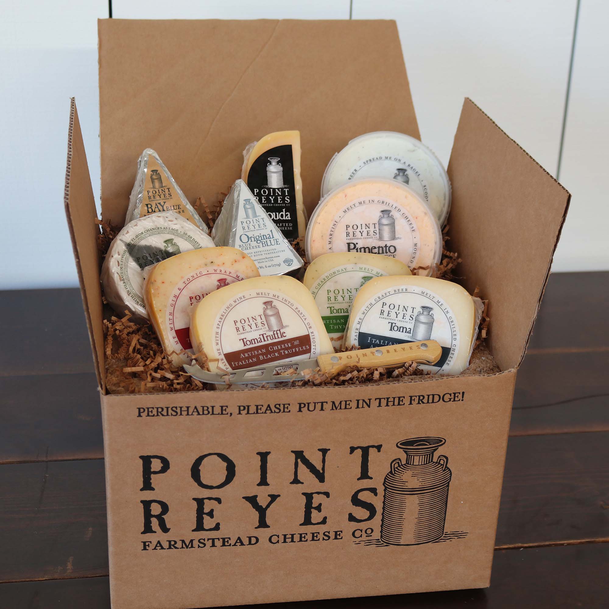 Point Reyes Cheese Gift Basket - Bob's Big Cheese Handcrafted Award Winning Cheese Gift Box Includes Original Blue, Bay Blue, Toma, Gouda, Pimento, and Quinta Cheeses, Date Spread and Cheese Knife