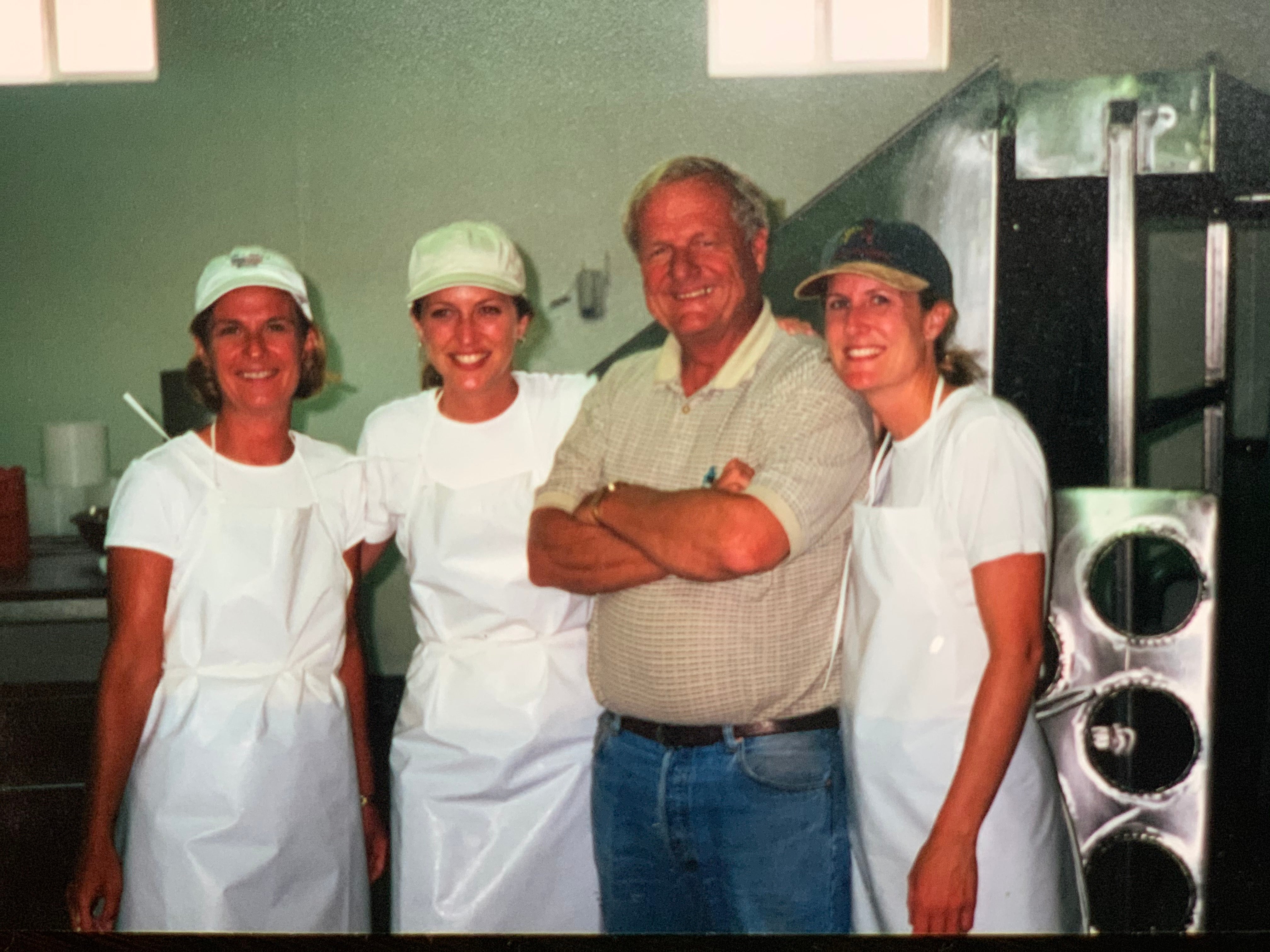 karen, jill, bob and lynn giacomini smiling on the first day of cheese production