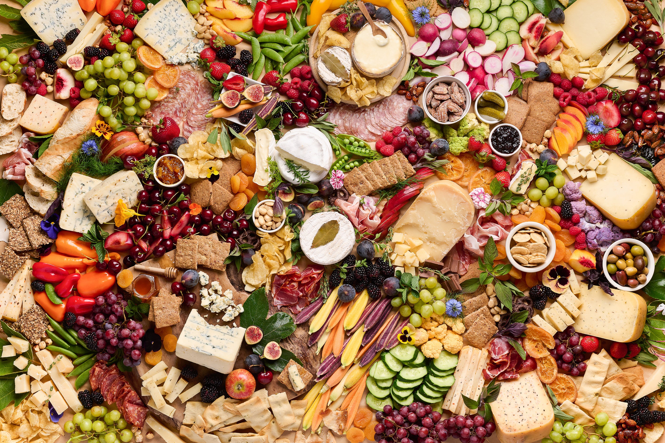 grazing table and cheese and charcuterie 