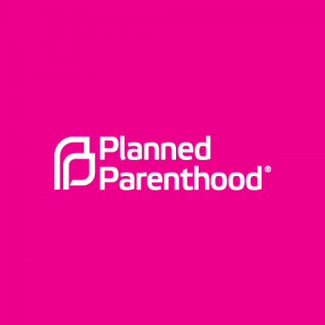 a pink square with the planned parenthood logo